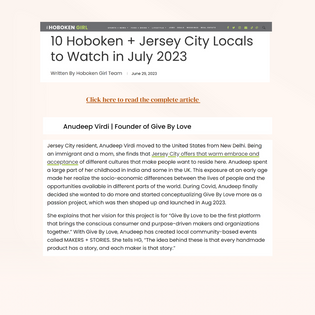  Give By Love featured in 10 Hoboken + Jersey City Locals to Watch