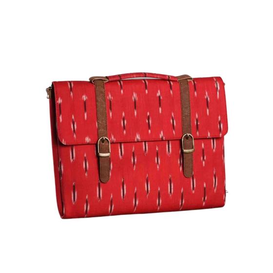 13” Vegan Leather and Ikat Weave Laptop Sleeve Bag - Red Ikat