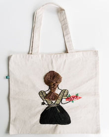  Cotton, Handmade, Purposeful tote bag. Sustainable and hand embroidered by refugee moms.