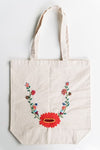 Cotton, Handmade, Purposeful tote bag. Sustainable and hand embroidered by refugee moms.