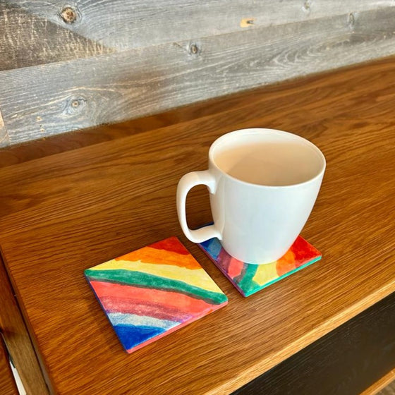 Handmade coaster in rainbow colors