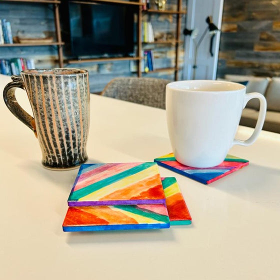 Handmade coaster in rainbow colors