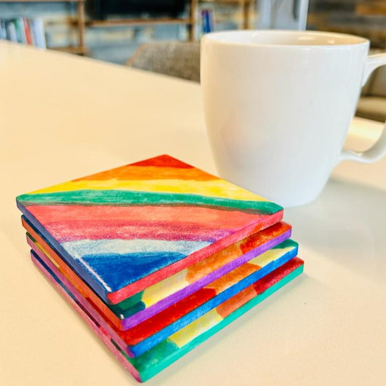 Handmade coaster in rainbow colors