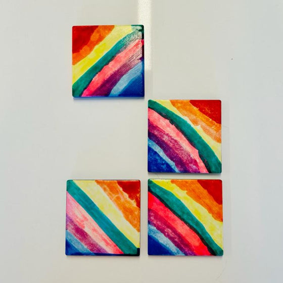 Handmade coaster in rainbow colors