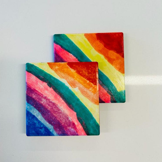 Handmade coaster in rainbow colors