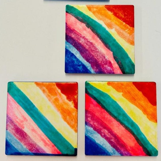 Handmade coaster in rainbow colors