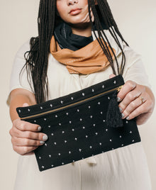  Black Cross-Stitch Pouch Clutch