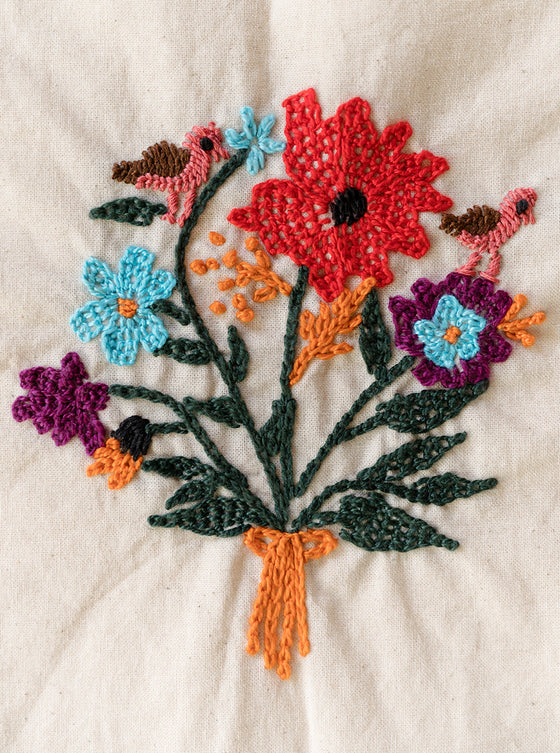 Cotton, Handmade, Purposeful tote bag. Sustainable and hand embroidered by refugee moms.