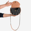 Brown Vegan Leather & Black Ikat Weave Moon Sling