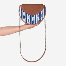  Brown Vegan Leather & Indigo Fork Dabu Print Moon Sling