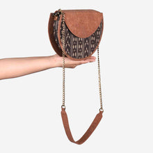  Brown Vegan Leather & Black Arrow Ajrak Print Moon Sling