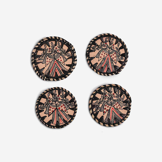 Madhubani Moonj Coasters (Set of 4) Black Bird