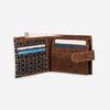 Brown Vegan Leather & Rust Dabu Print Wallet (Concealed Button) Mens