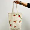 Cotton, Handmade, Purposeful tote bag. Sustainable and hand embroidered by refugee moms.