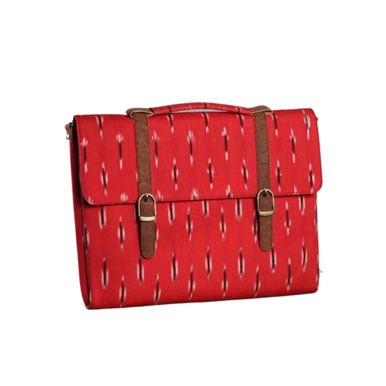 13” Vegan Leather and Ikat Weave Laptop Sleeve Bag - Red Ikat