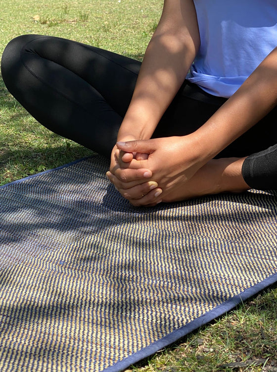 Handwoven sustainable yoga mat. No harsh chemicals and plastics used. Crafted in small batches.