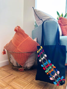  Cotton, Handmade, Purposeful tote bag. Sustainable and hand embroidered by refugee moms.