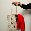 Cotton, Handmade, Purposeful tote bag. Sustainable and hand embroidered by refugee moms.