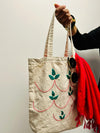 Cotton, Handmade, Purposeful tote bag. Sustainable and hand embroidered by refugee moms.