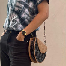  Brown Vegan Leather & Black Ikat Weave Moon Sling